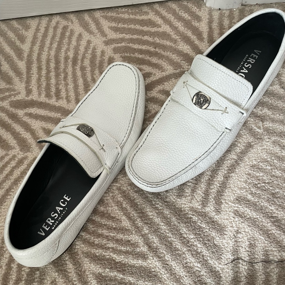 Versace White Leather Slip-On Loafers